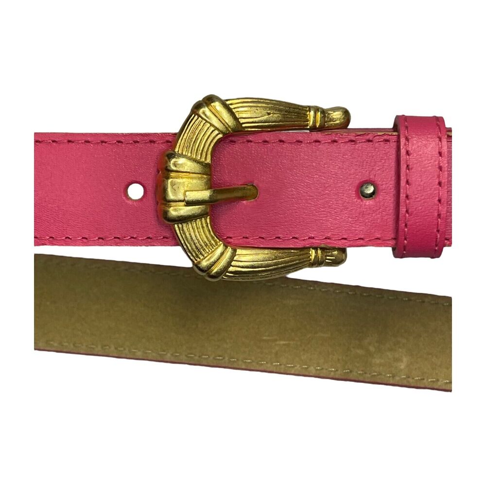 Women's Belt Size 16 Pink Faux Leather Gold-Tone Metal Buckle Dress Casual Wear - Picture 3 of 6